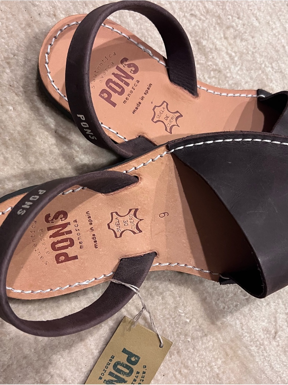 PONS Menorca Dark Chocolate Brown Leather Avarca Sandals with natural footbed - Picture 4 of 4